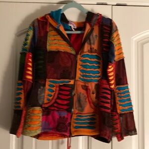 Vintage patch work knit hoodie jacket